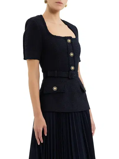 Rebecca Vallance Women's Jonie Belted Mixed-Media Midi-Dress - Navy | Thumbnail 2