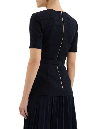 Rebecca Vallance Women's Jonie Belted Mixed-Media Midi-Dress - Navy | Thumbnail 3