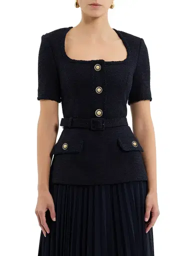Rebecca Vallance Women's Jonie Belted Mixed-Media Midi-Dress - Navy | Thumbnail 1