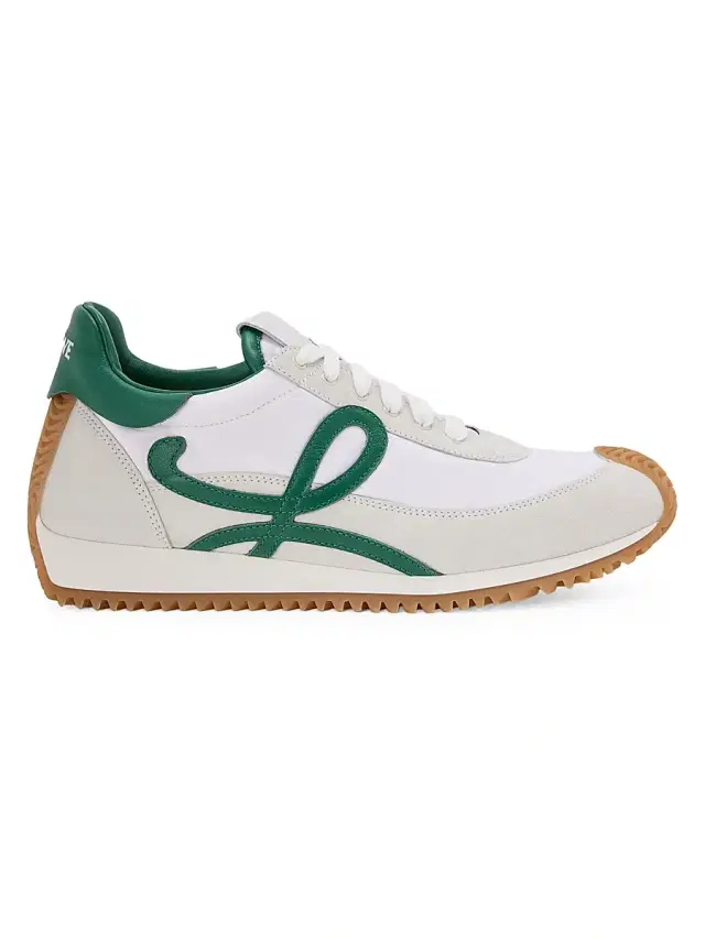 Men's Flow Runner 2.0 Leather & Suede Low-Top Sneakers - White Dark Green