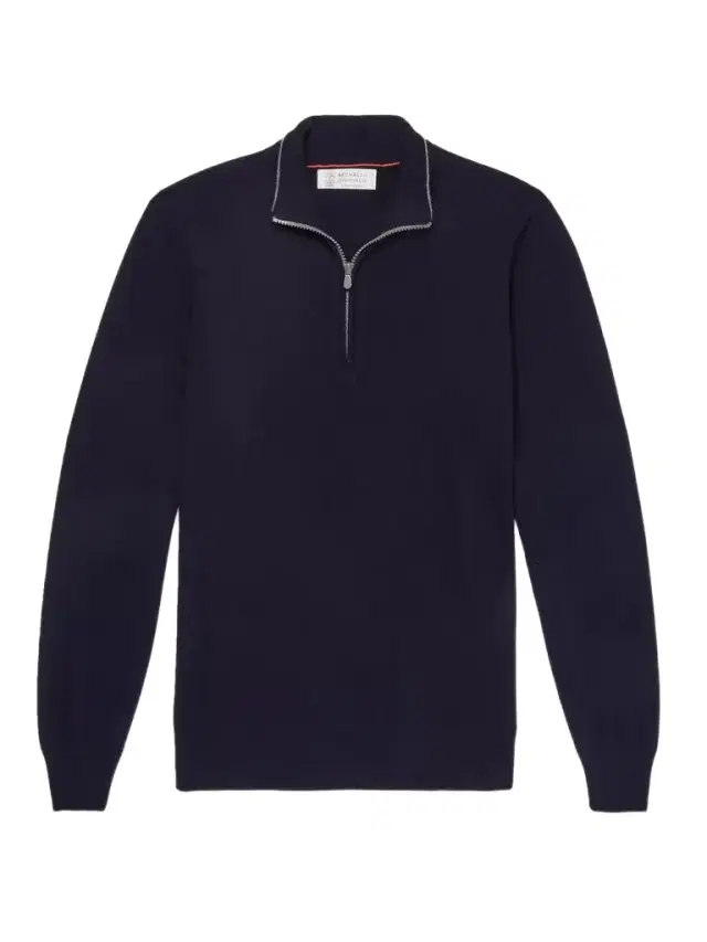 Contrast-Tipped Cashmere Half-Zip Sweater - Men