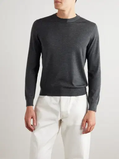 Loro Piana Sottile Slim-Fit Wool, Silk and Cashmere-Blend Sweater - Men | Thumbnail 3