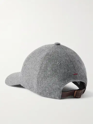 Brunello Cucinelli Logo-Embroidered Leather-Trimmed Wool-Flannel Baseball Cap - Men | Thumbnail 3