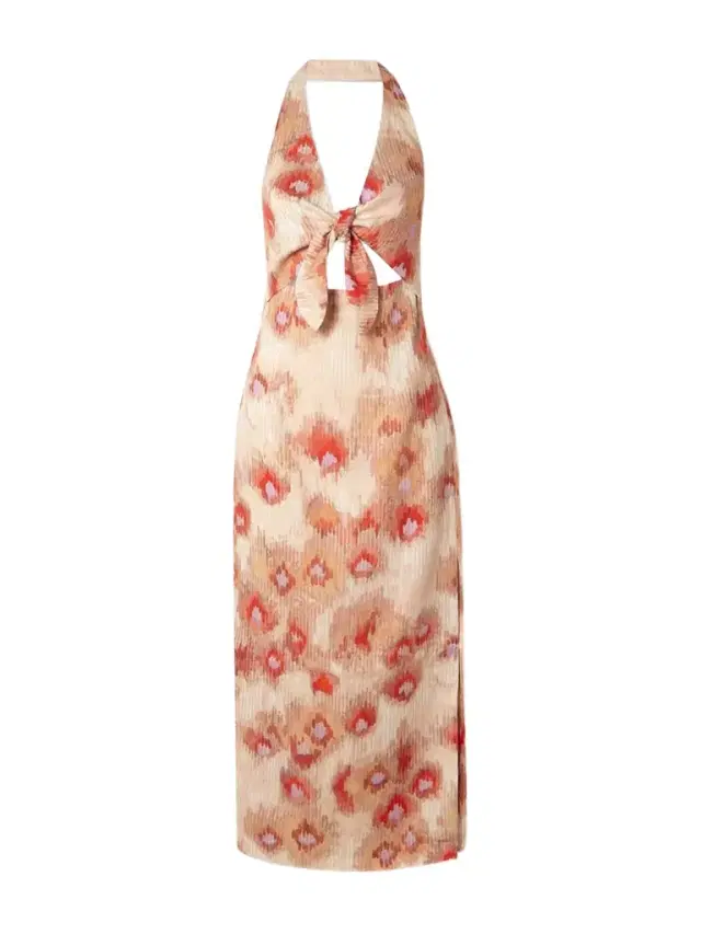 Fiorella Tie-front Floral-print Linen Halterneck Midi Dress