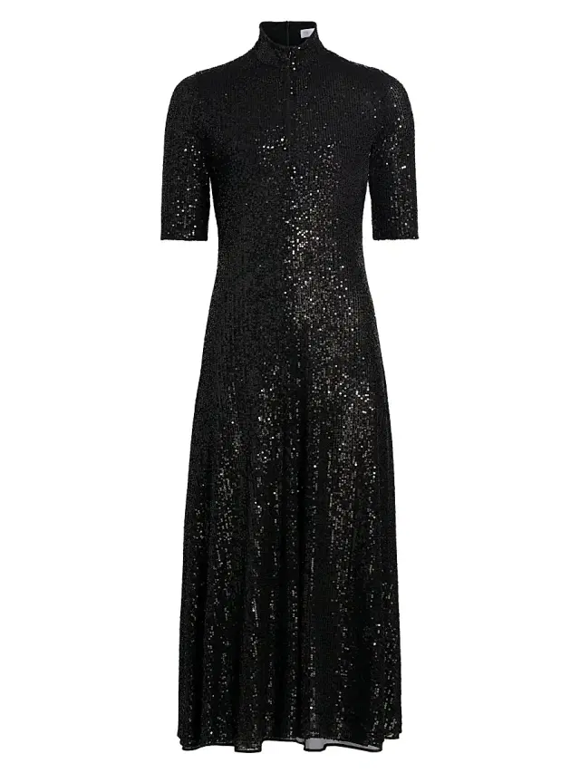 Rosetta Getty Women's Sequined Mock Turtleneck Midi-Dress - Black