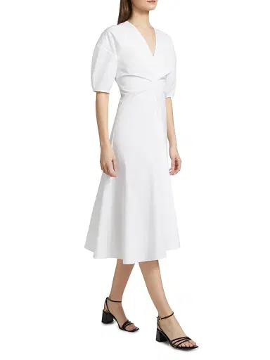 Rosetta Getty Women's Ruched Stretch-Cotton V-Neck Midi-Dress | Thumbnail 2 Rosetta Getty Women's Ruched Stretch-Cotton V-Neck Midi-Dress | Thumbnail 2