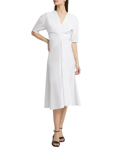 Rosetta Getty Women's Ruched Stretch-Cotton V-Neck Midi-Dress | Thumbnail 3 Rosetta Getty Women's Ruched Stretch-Cotton V-Neck Midi-Dress | Thumbnail 3