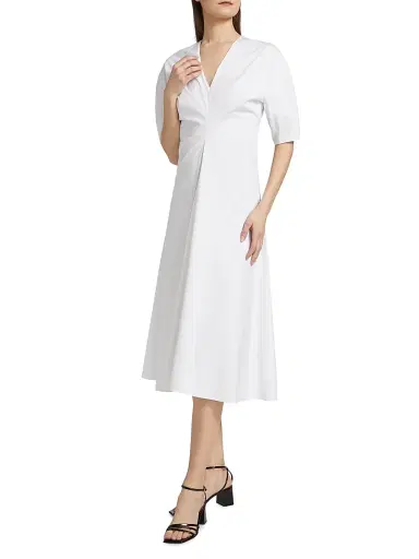Rosetta Getty Women's Ruched Stretch-Cotton V-Neck Midi-Dress | Thumbnail 4 Rosetta Getty Women's Ruched Stretch-Cotton V-Neck Midi-Dress | Thumbnail 4