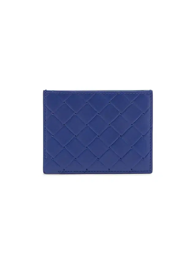Men's Intrecciato Stamp Leather Card Case - Blue Royal Silver