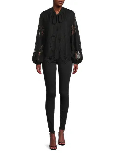 Ungaro Women's Jada Lace Pussy Bow Blouse - Black | Thumbnail 2