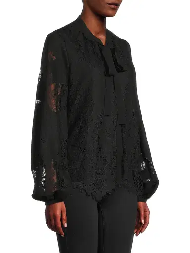Ungaro Women's Jada Lace Pussy Bow Blouse - Black | Thumbnail 4