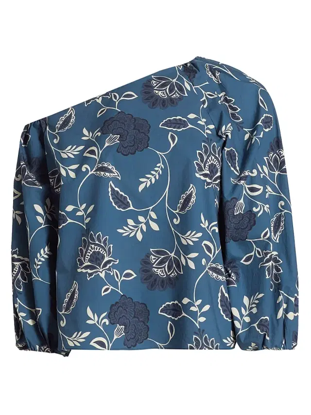 Tanya Taylor Women's Tabitha Floral Cotton Off-The-Shoulder Top - French Blue Cream