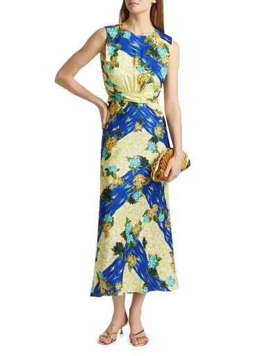 Saloni Women's Paw25 Gwen Floral Silk Sleeveless Midi-Dress - Lantana Stripe | Thumbnail 3 Saloni Women's Paw25 Gwen Floral Silk Sleeveless Midi-Dress - Lantana Stripe | Thumbnail 3
