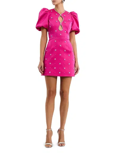 Rebecca Vallance Women's Saskia Embellished Balloon-Sleeve Minidress - Hot Pink - Size 8 | Thumbnail 2