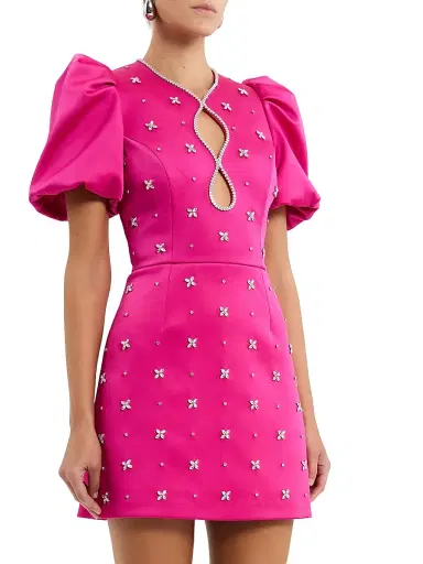 Rebecca Vallance Women's Saskia Embellished Balloon-Sleeve Minidress - Hot Pink - Size 8 | Thumbnail 3