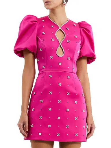 Rebecca Vallance Women's Saskia Embellished Balloon-Sleeve Minidress - Hot Pink - Size 8 | Thumbnail 1