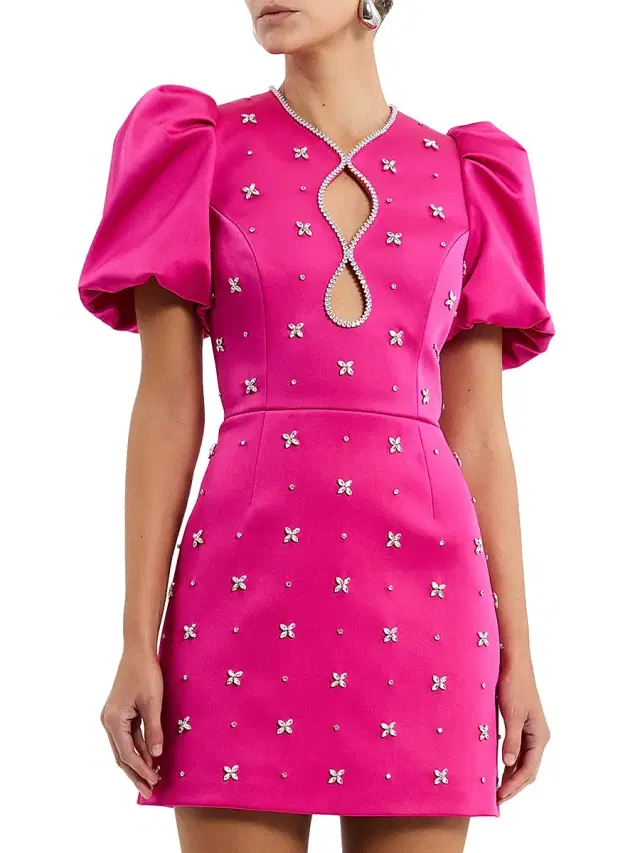 Women's Saskia Embellished Balloon-Sleeve Minidress - Hot Pink