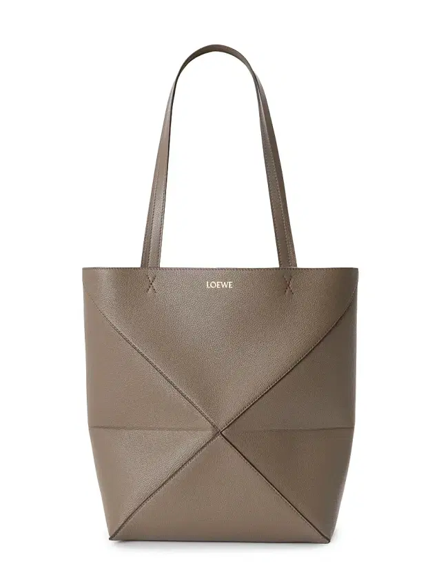Women's  Puzzle Fold Grained Leather Tote Bag - Taupe