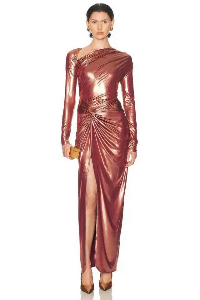 LaPointe Coated Jersey Asymmetric Draped Sarong Dress