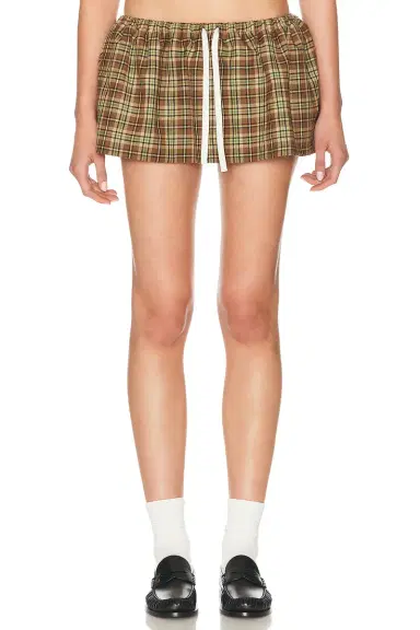 Miu Miu Drawstring Waist Mini Skirt | Thumbnail 1 Miu Miu Drawstring Waist Mini Skirt | Thumbnail 1