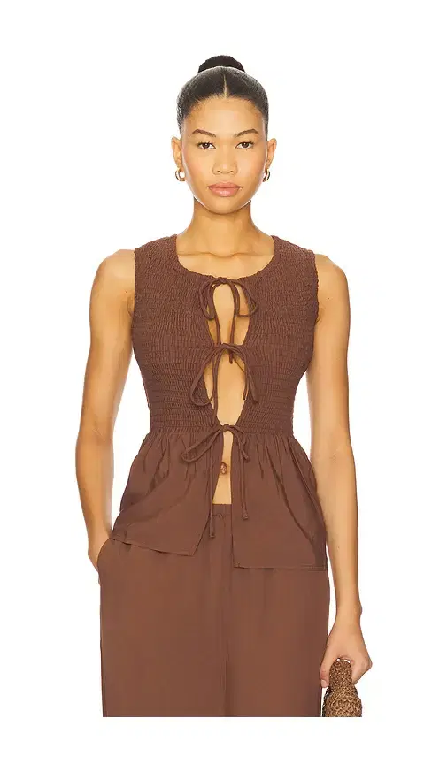 SEVEN WONDERS Fleur Shirred Tie Front Top