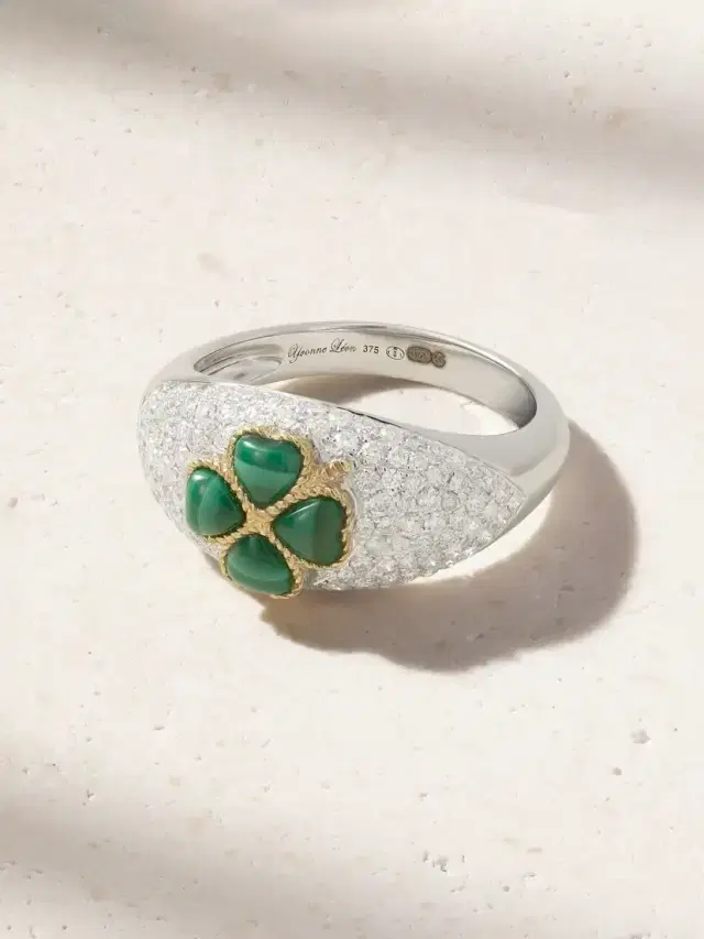 Yvonne Léon Mini Bague Dôme Trèfle 9-karat White And Yellow Gold, Malachite And Diamond Ring