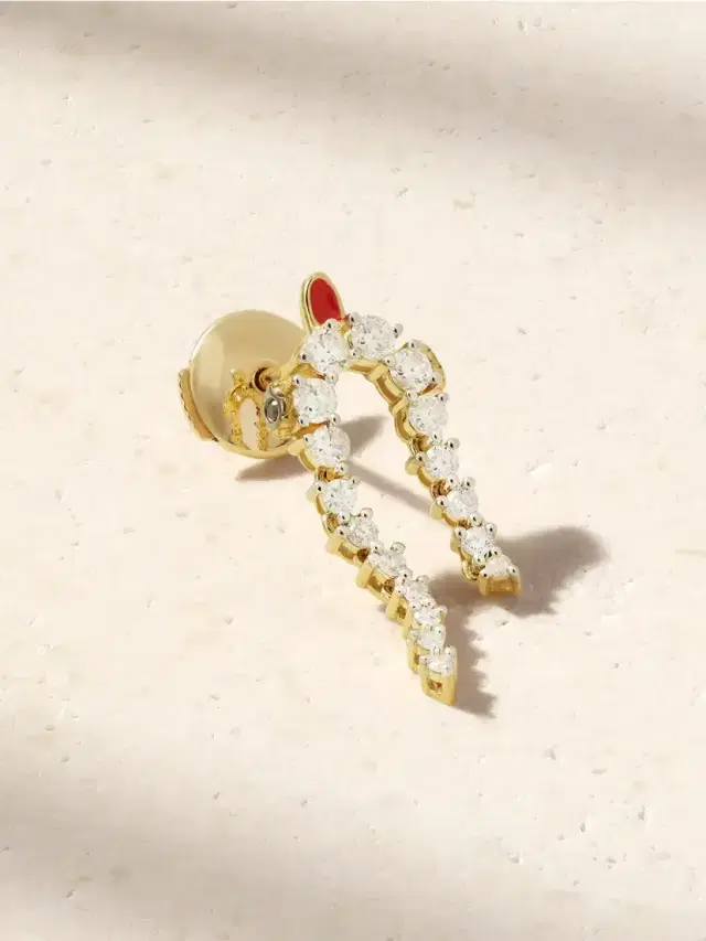 Yvonne Léon Mini Python 9-karat Gold, Diamond And Enamel Single Earring