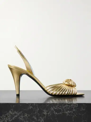 Valentino Garavani Royal 85 Embellished Metallic Leather Slingback Sandals | Thumbnail 1 Valentino Garavani Royal 85 Embellished Metallic Leather Slingback Sandals | Thumbnail 1