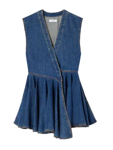 Alaïa Asymmetric Wrap-effect Denim Mini Dress | Thumbnail 1 Alaïa Asymmetric Wrap-effect Denim Mini Dress | Thumbnail 1