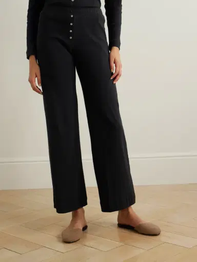 LESET Boxer Pointelle-knit Cotton Wide-leg Pants | Thumbnail 2