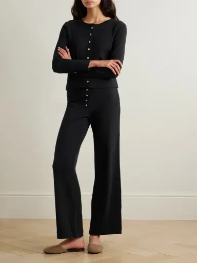 LESET Boxer Pointelle-knit Cotton Wide-leg Pants | Thumbnail 3