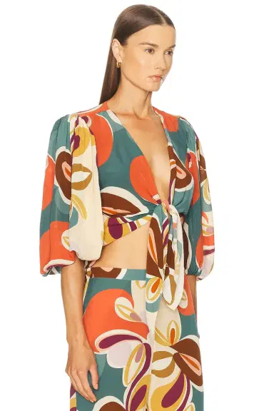ADRIANA DEGREAS Organic Floral Puff Sleeved Blouse | Thumbnail 2