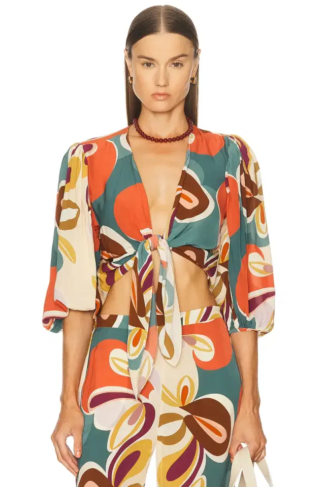 ADRIANA DEGREAS Organic Floral Puff Sleeved Blouse