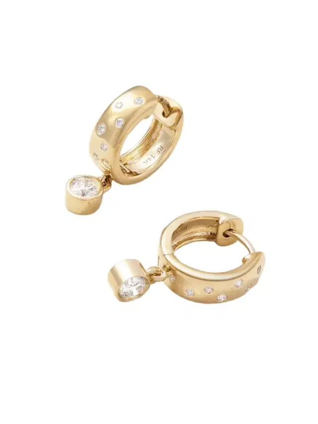 Roxanne First Polka-dot Drop 14-karat Gold Diamond Hoop Earrings