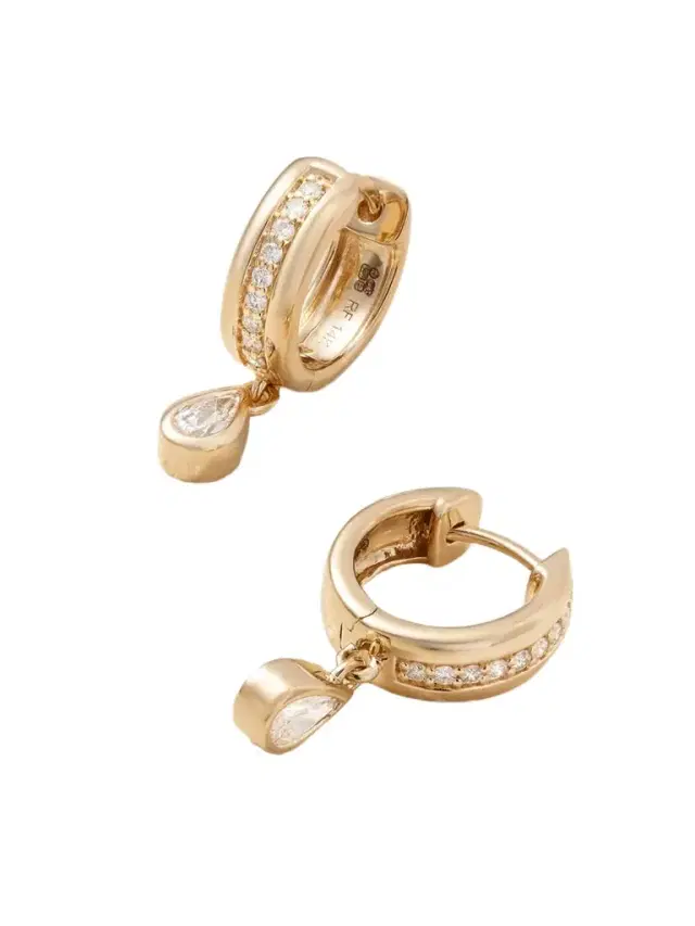 Stripe Drop 14-karat Gold Diamond Hoop Earrings