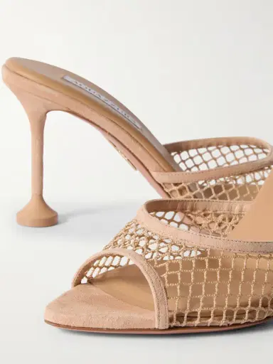 Aquazzura Bisous 85 Suede-trimmed Fishnet Mules | Thumbnail 4 Aquazzura Bisous 85 Suede-trimmed Fishnet Mules | Thumbnail 4