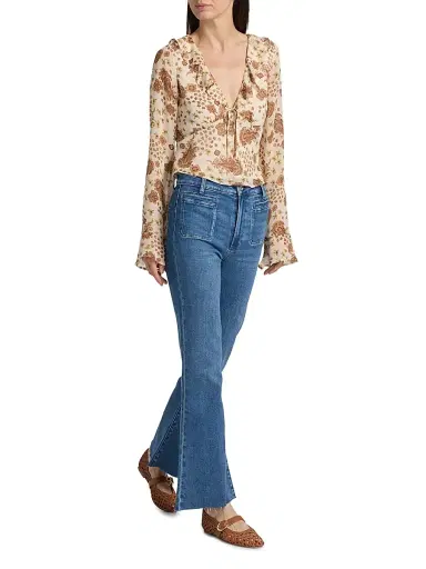 PAIGE Women's Delamar Paisley Silk Blouse - Ecru Multi | Thumbnail 2