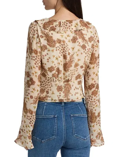 PAIGE Women's Delamar Paisley Silk Blouse - Ecru Multi | Thumbnail 5