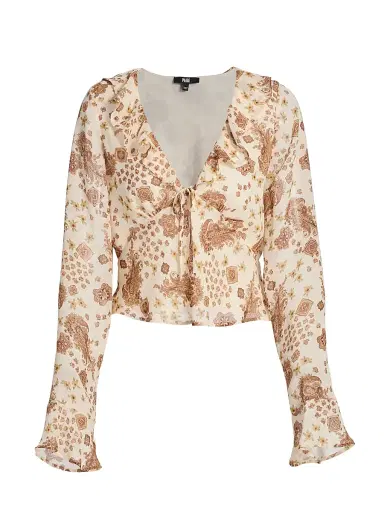 PAIGE Women's Delamar Paisley Silk Blouse - Ecru Multi | Thumbnail 1