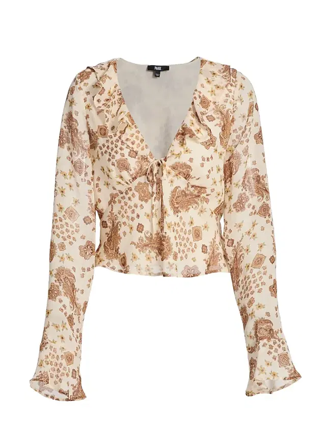 PAIGE Women's Delamar Paisley Silk Blouse - Ecru Multi