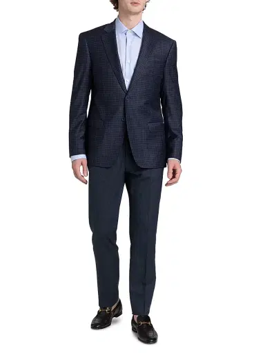 Emporio Armani Men's Box Plaid Stretch Wool Sport Coat - Navy | Thumbnail 2