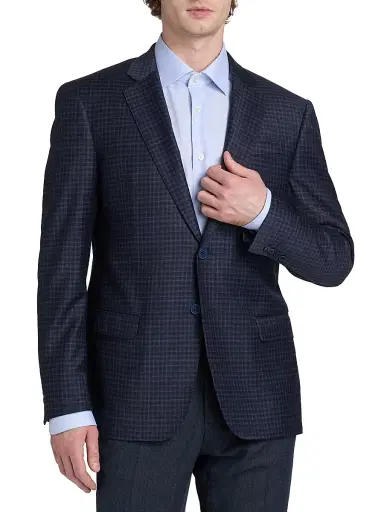 Emporio Armani Men's Box Plaid Stretch Wool Sport Coat - Navy | Thumbnail 3