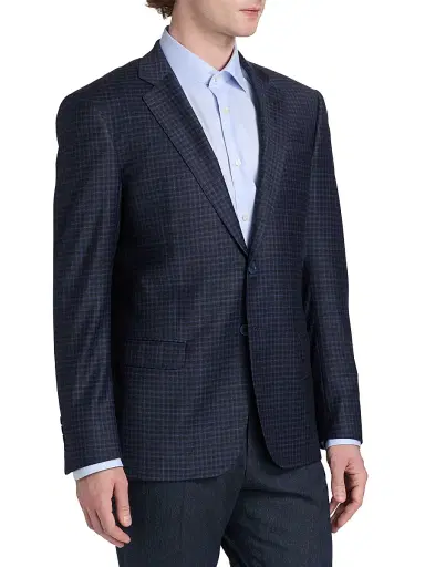 Emporio Armani Men's Box Plaid Stretch Wool Sport Coat - Navy | Thumbnail 4