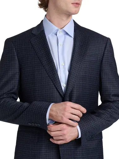 Emporio Armani Men's Box Plaid Stretch Wool Sport Coat - Navy | Thumbnail 6
