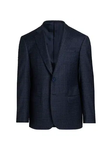 Emporio Armani Men's Box Plaid Stretch Wool Sport Coat - Navy | Thumbnail 1