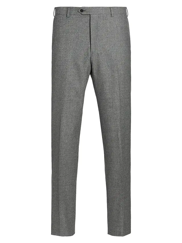 Men's Flat Front Wool-Cotton Trousers - Light Grey Men's Flat Front Wool-Cotton Trousers - Light Grey