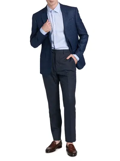 Emporio Armani Men's Flat Front Wool-Cotton Trousers - Solid Medium Blue - Size 36 | Thumbnail 2 Emporio Armani Men's Flat Front Wool-Cotton Trousers - Solid Medium Blue - Size 36 | Thumbnail 2