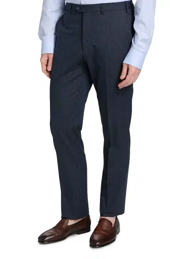 Emporio Armani Men's Flat Front Wool-Cotton Trousers - Solid Medium Blue - Size 36 | Thumbnail 4 Emporio Armani Men's Flat Front Wool-Cotton Trousers - Solid Medium Blue - Size 36 | Thumbnail 4