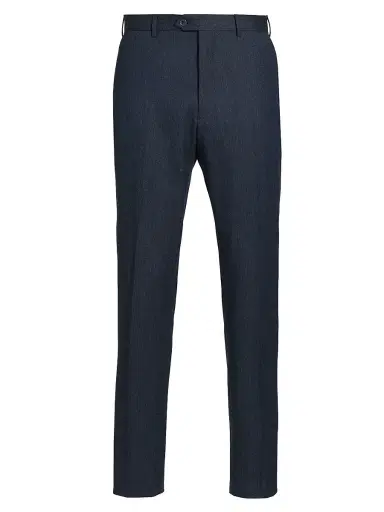 Emporio Armani Men's Flat Front Wool-Cotton Trousers - Solid Medium Blue - Size 36 | Thumbnail 1 Emporio Armani Men's Flat Front Wool-Cotton Trousers - Solid Medium Blue - Size 36 | Thumbnail 1