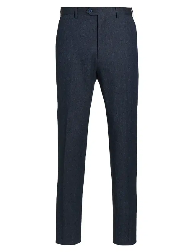 Men's Flat Front Wool-Cotton Trousers - Solid Medium Blue
